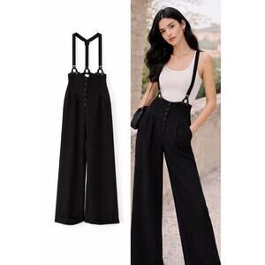 Unique Vintage 1930s Black Thelma Suspender Pants XS/2